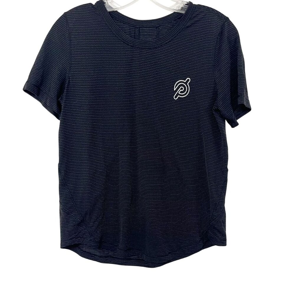 Lululemon Peloton Black Silver Metallic Logo Short Sleeve Tee Fits Women's Mediu